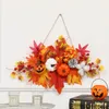 Couronne de fleurs décoratives pour porte d'automne, pendentif citrouille, accessoires muraux suspendus pour Festival de récolte, décoration de noël et d'halloween