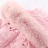 Down Coat Winter Girls Sweet Long Jackets Hooded Big Fur Collar Kids Parkas Barn Kläder Vindtätning Tjockna varma rockar 231113