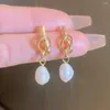 Dangle Earrings White Freshwater Pearl Pendant 18K Gold Plated Twist HOOK Holiday Gifts CARNIVAL FOOL'S DAY Christmas Cultured Party