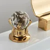 Bathroom Sink Faucets Luxury Brass Waterfall Faucet Three Holes Two Handles Cold Water Wash Basin Tap High Quality Gold Lavabo