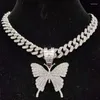 Pendant Necklaces Men Women Hip Hop Iced Out Bling Butterfly Necklace Cuban Chain HipHop Fashion Charm Jewelry