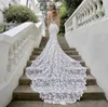 New Plus Size Luxurious Beaded Arabic Sexy Backless Bridal Vintage Wedding Gowns Bohemian Beach Lace Satin Mermaid Wed Dresses 403