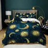寝具セットサンムーンセットコンステレーションベッドリネン大人の家の装飾シングルツインフルサイズ黒い星空の羽毛布団カバー
