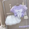 Roupas conjuntos de roupas meninas de meninas menina criança verão doce princesa se adapta às crianças broto de manga de manga de sopa de broto de top 2pcs