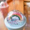 Wiederverwendbare Wasserflaschen aus Kunststoff mit gewölbten Deckeln Bubble Rainbow Decor 2-lagige Becher 550 ml Strohhalm Doppelwandiger Flaschenbecher 230413