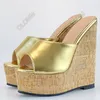 Olomm Quality dames zomerplatform muilezels sandalen wiggen hoge hakken open teen prachtige gouden zilveren cul slijtage schoenen ons maat 5-20