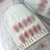 Faux ongles faits à la main rose presse sur longue fée adhésif réutilisable avec Design coréen dégradé acrylique pleine couverture ongles conseils