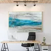 Pinturas abstrato azul mar pictures pintadas de óleo pintada à mão na tela de lona sem moldura arte de parede artesanal para quarto decoração de casa da sala