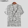 Męskie garnitury Blazers inderun tops w stylu Koreańscy Mężczyźni olejny Malarstwo olejne drukowanie Blazery Casual Party Streetwear Męskie garnitury krótkie rękawy S-5xl 231114