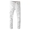 Jeans pour hommes Sokotoo Hommes Blanc Cristal Trou Tear Jeans Mode Slim Fit Strass Élastique Denim Pantalon 231114