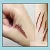 Autres fournitures de fête d'événement Halloween Zombie Cicatrices Tatouages Autocollant Faux Scab Sanglant Maquillage Décoration Horreur Blessure Effrayant Sang Inju Dhmmg