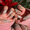 Kunstnagels Vlinderpers op nagels Conch-ontwerp Nepnagel met lijm Glitter Strass Handgemaakt Lange stiletto Herbruikbare kunstnagels Tips Q231114