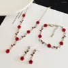 Collier Boucles D'oreilles Ensemble 1 Belle Mince Fleur Bracelet Dangle Kit Noble Dames Rose D'or Chaîne Bijoux Accessoires