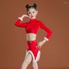 Stage Wear Fashion Party Latin Dance Outfit Girls Compétition Costume Enfants Performance Robes de danse Rouge Top Jupes SL9398