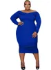 Grande taille robes 5XL femmes croix Slash cou mi-mollet longueur Robe 2023 mode solide Sexy gaine surdimensionné longue Robe Vestido