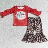 Kläderuppsättningar RTS Baby Girl Clothes Long Sleeve Bell Bottoms Outfits Boutique Christmas Clothing Set Santa Claus Print Söta barnkläder 231114