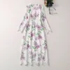 2023 Primavera Vestido bordado con estampado floral Manga larga Cuello redondo con paneles Midi Vestidos casuales A3A101500 Talla grande XXL