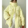 Womens Down Parkas Winter Hooded Warm Jacket Women Cotton Coat Oregelbundet fluffig bubbla Drawcord midja utkläder 231114