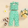Kläder sätter 2st sommar spädbarn flicka kläder mode bandage blommiga trycktankar toppar byxor elastiska midja babykläder