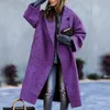 Kvinnors ull blandar kvinnlig vinter mode fast färg knapp lapel ulljacka Autumn Women Elegant raka damer Lång varma 231113