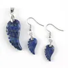 Collier boucles d'oreilles ensemble FYSL argent plaqué ange aile Lapis Lazuli pendentif goutte Fluorite pierre Style classique bijoux