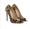 Dress Shoes 2023 Pumps Women Sexy Leopard Print Pointed Peep Toe Stripper Heels Party Female Sandals Stiletto Zapatos Mujer