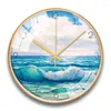 Wall Clocks Large Metal Gold Clock Modern Silent Home Decor Creative Blue Seaside Kitchen Duvar Saati Gift