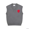 AmiParis Pullover Strickpullover Weste Sweat Mode V-Ausschnitt ärmellos Winter AM I Paris Big Heart Coeur Love Jacquard Sweatshirts Amisweater AMIs FV2E