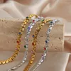 Link pulseiras estilo chique aço inoxidável pequena caixa corrente incrustação colorida zircônia cúbica pulseira de pedra para mulheres 18k jóias banhadas a ouro