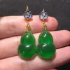 Dangle Earrings 1pcs/lot Natural Full Green Jade Gourd S925 Silver Gilt Cloisonne Traditional Handicraft Retro Ethnic Style Jewelry Gem