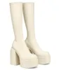 デザイナーブーツ女性膝ブーツ冬ベージュブラックエラスティックレザーオリジナルシューズレディースガールズセクシーなハイブーツ