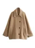 Женское полушерстяное пальто TRAF, короткое шерстяное пальто для женщин, однобортное пальто верблюжьего цвета, женская теплая куртка с длинным рукавом, женские осенние офисные пальто 231114