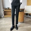 Calça masculina plus size 3828 primavera no verão de traje de tornozelo Pant Pure Business Business Slim Fit Dress Social Party Wedding Troups 230414