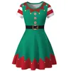 Casual Dresses Christmas Dress Women Elegant Print Red Xmas Party Vintage Retro O-Neck Kort ärm A-Line Vestidos Robe Femme