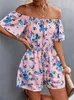 Kvinnors spårvagnar Beach Print Jumpsuit Women Shorts Set Summer Floral Sexy Off Shoulder Rompers Casual Elastic midja Löst kläder 2023