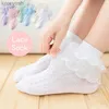 Kids Socks 2Pairs New Princess Girls With Lace Ruffle Kids Short Sock Cotton Toddlers Frilly Children's School Sock For DanceL231114