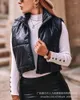 Women's Vests Women Sleeveless Solid Color Zipper Draw String Pockets Jackets Warm High Street Slim Fit Patchwork Turn Down Collar