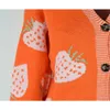 Kvinnors stickor Tees Plus Size Autumn/Winter European och American Sticked Sweater Strawberry Jacquard V-Neck Button Cardigan Coat 231114