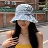 Berets Japanese Simple Anti-ultraviolet Denim Bucket Hat Ins Rough Edge Retro Sun Cap Spring And Summer Protection Basin Hats Women