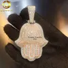 Gioielli ghiacciati Ciondolo hip-hop personalizzato Moissanite Hamsa in oro rosa bicolore da 3 pollici