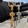 Pendanthalsbong Bubble Letter Iced Out Cross Sword Necklace For Men Real Gold Plated Hip Hop Jewelry 2022 Trend Charms T230413