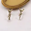 Simple 18K Plaqué Or De Luxe Marque Designers Lettres Goujon Clip Chaîne Géométrique Femmes Célèbres Cristal Strass Perle Boucle D'oreille De Noce Jewerlry Cadeaux 20Style