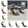 23 S Elegante Merk Vrouwen Schoenen Hangslot Puntige Naakte Sandalen Schoenen Hardware Slot en sleutel Vrouw Metalen Naaldhak Party jurk Bruiloft EU35-43 tom-fords-heel