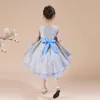 Girl Dresses Girls Blue Print Bridesmaid Dress Flower Kid Wedding Ball Gown Toddler Princess Hi-Low Pageant Evening