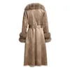 Женская куртка, зимнее пальто из овечьей кожи, длинное стильное роскошное пальто с натуральным меховым воротником, Тренч на подкладке из натуральной овчины, мягкий и теплый 231114