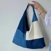 Borse da sera Borsa a tracolla in denim da donna in tela con cuciture Borsa a mano in tessuto femminile a contrasto di colore Borsa a mano grande casual da donna dal design retrò