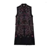 Ethnic Clothing 2023 Women's Chinese Style Stand Collar Flower Embroidery Long Sleeveless Jacket Top Cheongsam Button Blouse S834