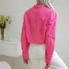 Kvinnors blusar Turn-Down Collar Casual Crop Top Gröna fickor Långt SEEVELIGA SOLID BLOUE SHIRT Fashion Button Elegant Women