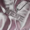 Pendentif Colliers Couleur Rose Nom Personnalisé Collier AAAA Zircone Baguette Lettres Chaîne Pendentif Colliers Pour Hommes Femmes Hip Hop Bijoux T230413