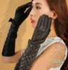 Guantes largos de piel de oveja para mujer, guantes de piel auténtica, suaves para conducir, con rejilla de diamante plegada, rombos, suaves y cálidos, para baile de boda y novia